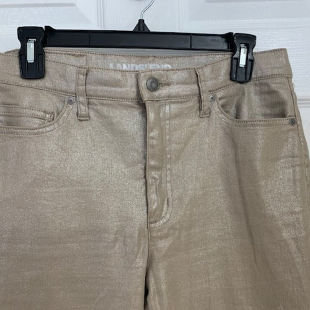 LANDS' END GOLD Shimmer Slim Ankle High Rise Jeans - Picture 2 of 7